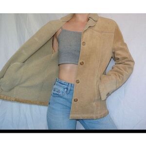 Esprit Vintage Brown Leather Coat Faux Fur Shearling Western‎ Y2K Women's Large